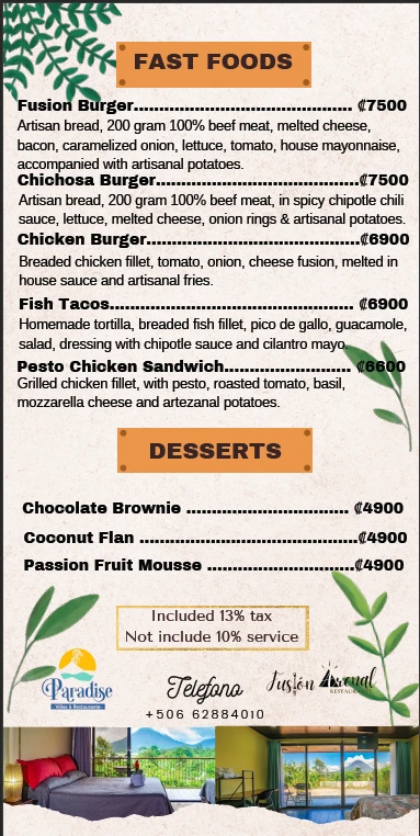 Fusion Arenal Menu - Page 1